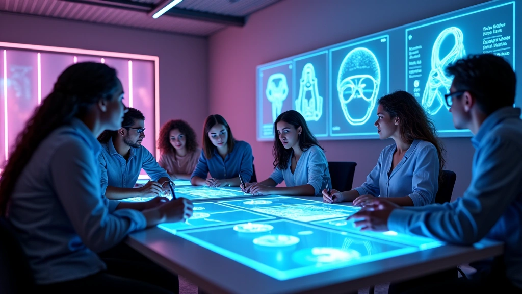 Conceptual image of a diverse team collaborating on gaming accessory design, modern, futuristic, neon accents.