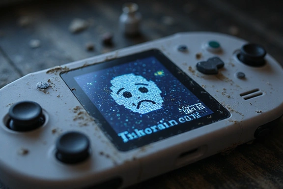 Broken gamepad with a sad face, symbolizing a lost page